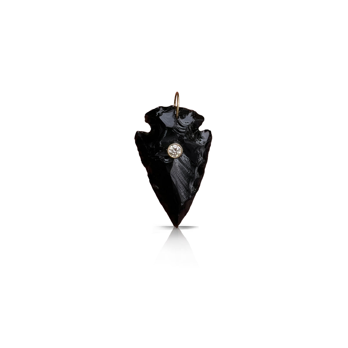 Diamond and 14k Gold Obsidian Arrowhead Pendant