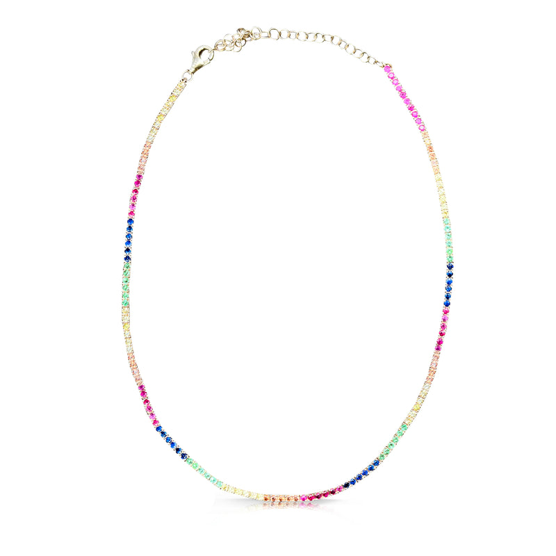 Rainbow Sapphire and 14k Tennis Necklace