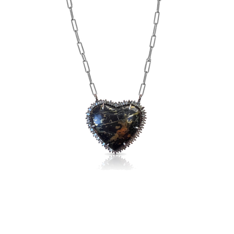 Silver Baguette Apache Heart Necklace