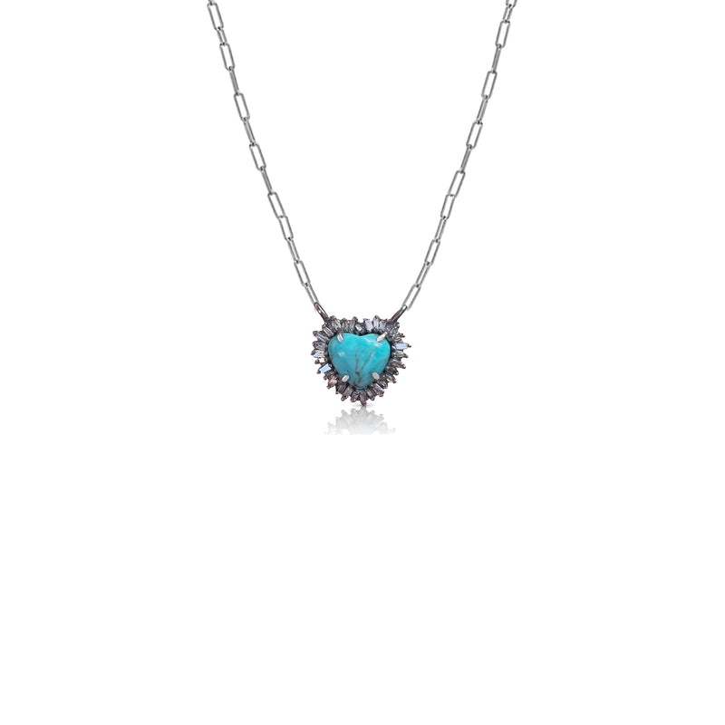 Turquoise Mini Heart Baguette Necklace