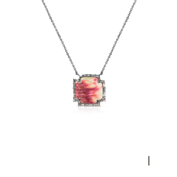 Silver Spiney Oyster Shell Cross Baguette Necklace