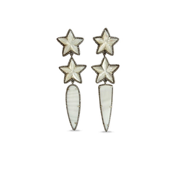 Mother of Pearl Carved Star and Shield Drop Earrings
