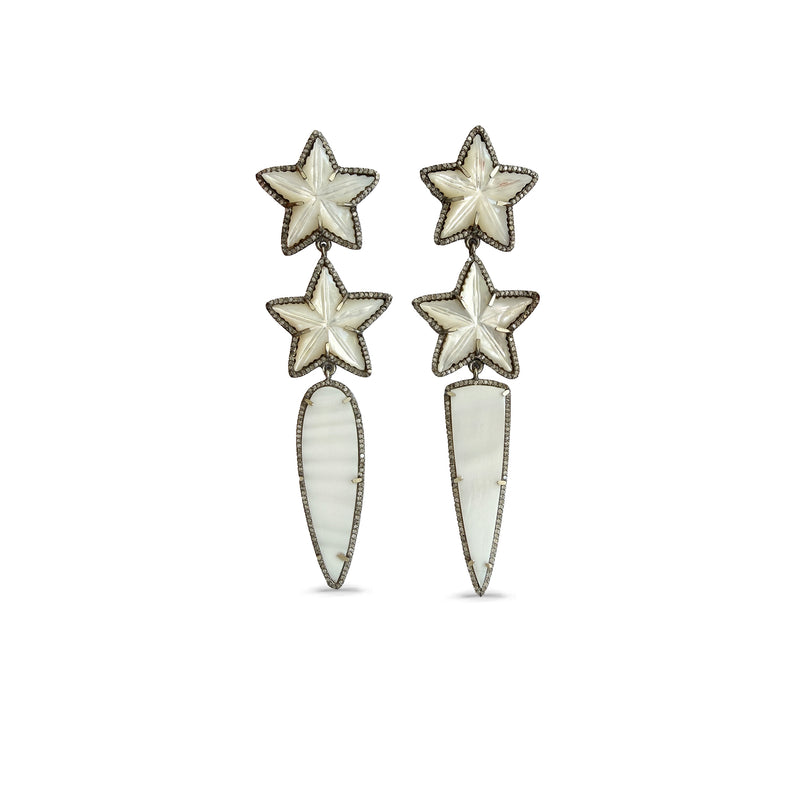 Mother of Pearl Carved Star and Shield Drop Earrings