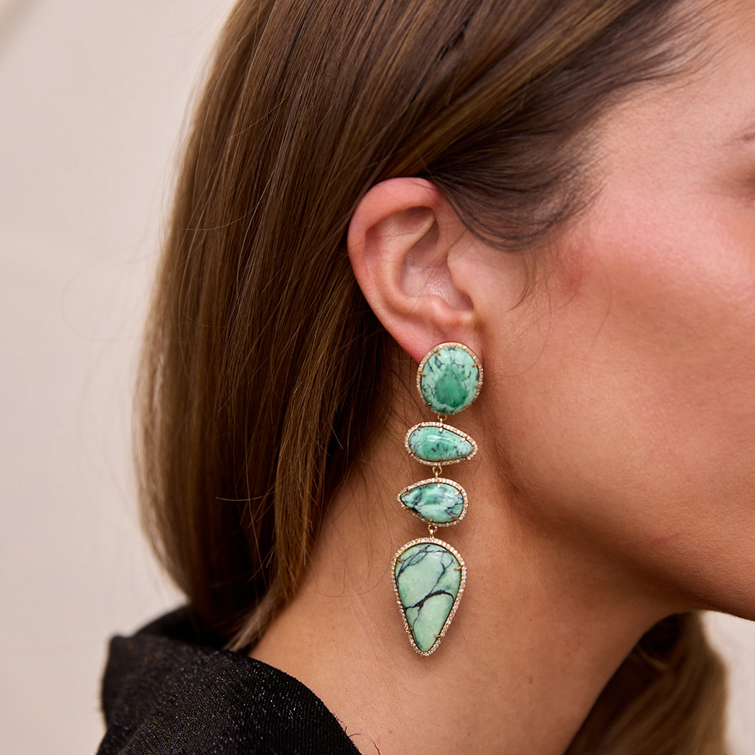 14k Black Bridge Variscite Quadri Drop Earrings