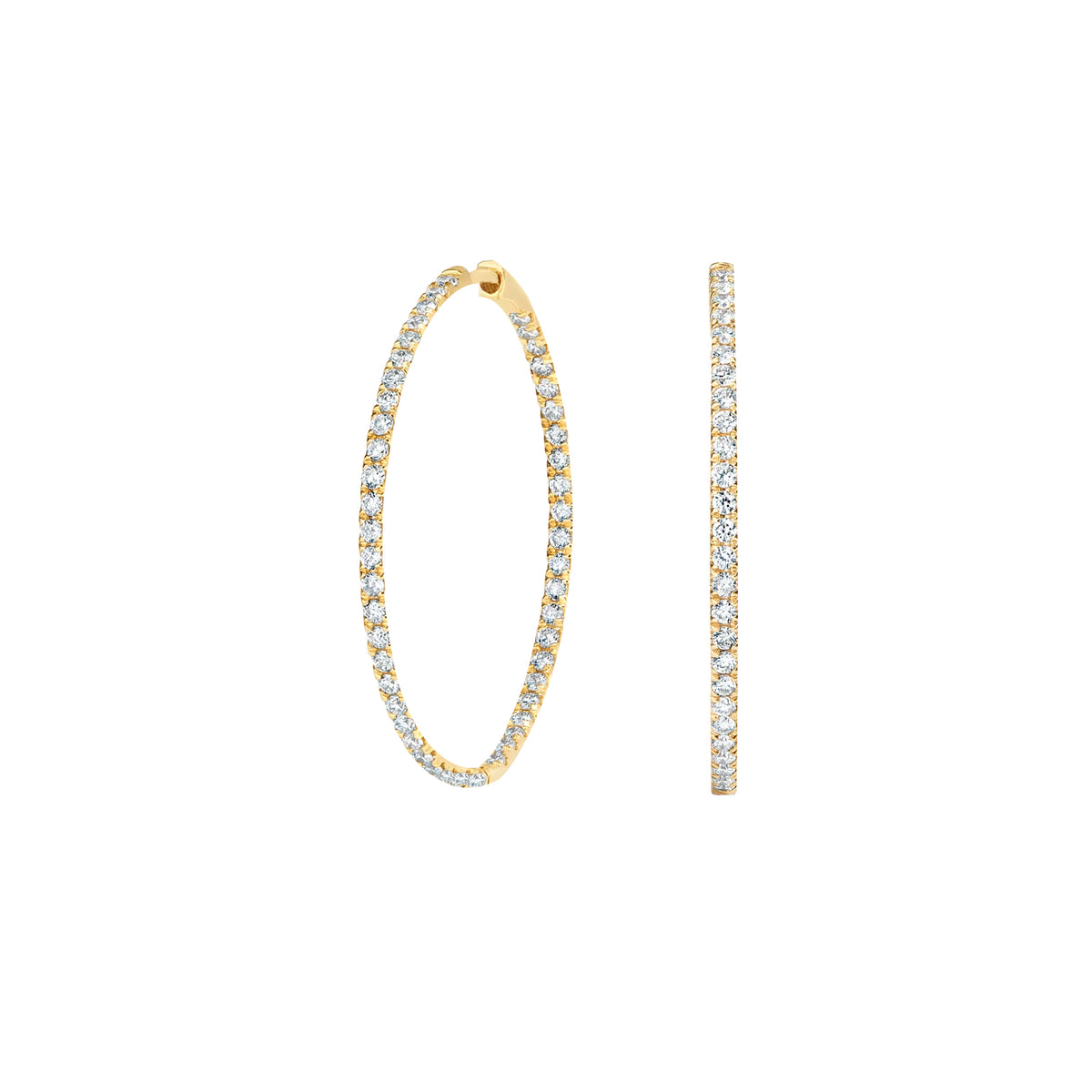 14K Yellow Gold Oval Diamond Hoops