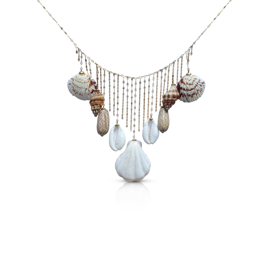 14k Hammered Forzentina Chain Fringe and Shell Necklace