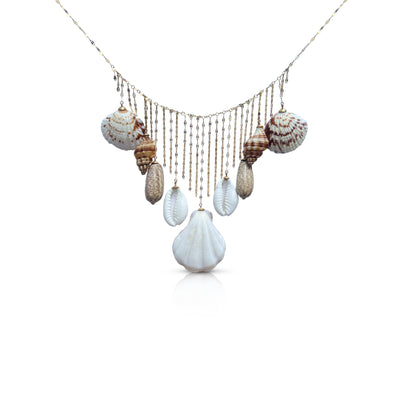 14k Hammered Forzentina Chain Fringe and Shell Necklace