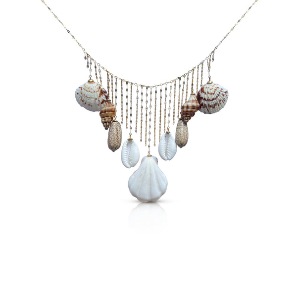14k Hammered Forzentina Chain Fringe and Shell Necklace
