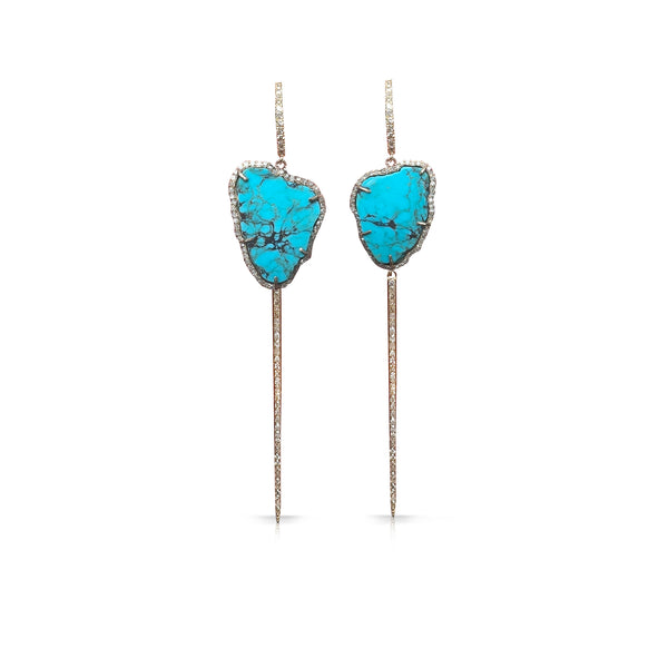14k Gold and Diamond Turquoise Earrings 3