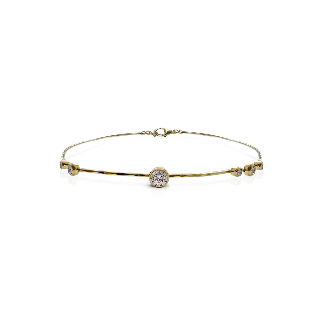 14k Diamond Hammered Wire Bracelet