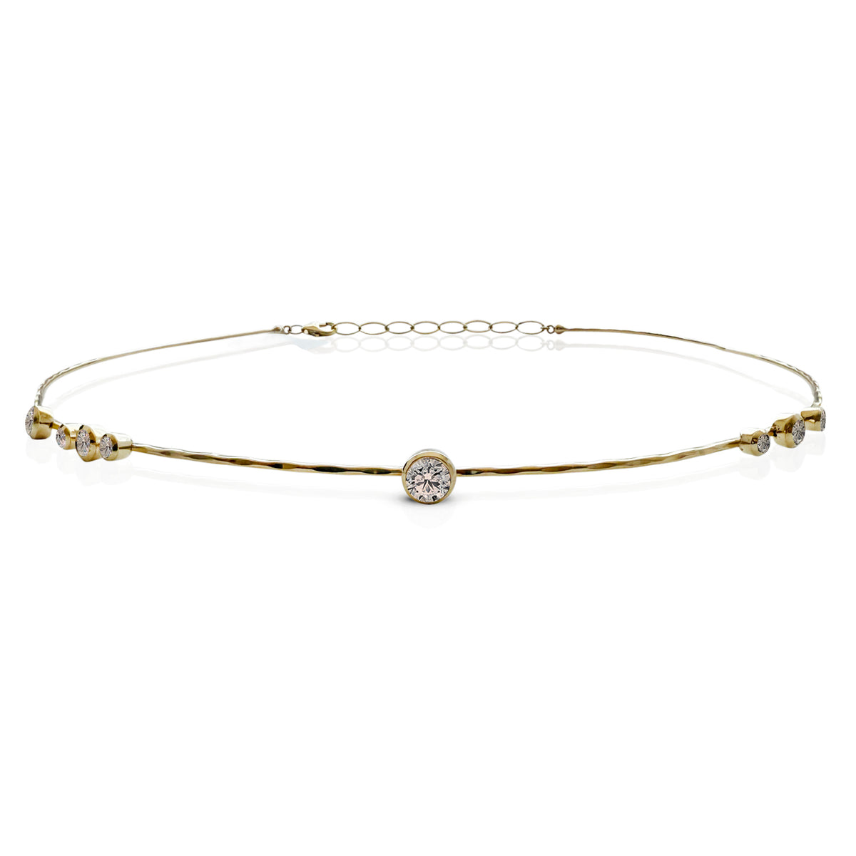 14k Diamond Hammered Wire Choker