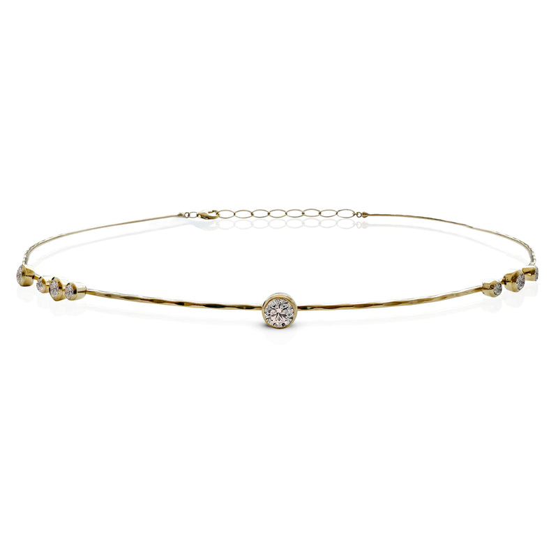14k Diamond Hammered Wire Choker