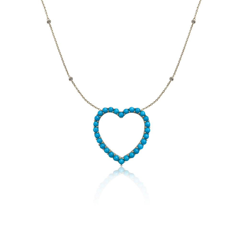 14k Diamond and Turquoise Open Heart Necklace