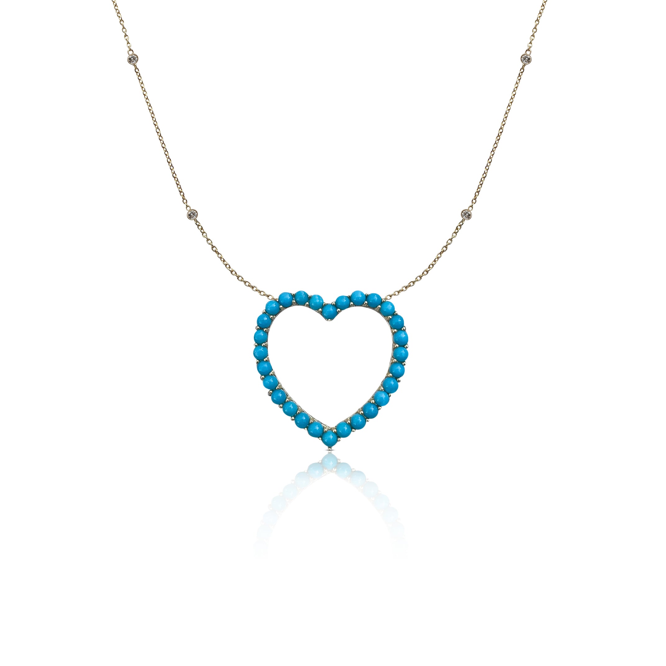 14k Diamond and Turquoise Open Heart Necklace