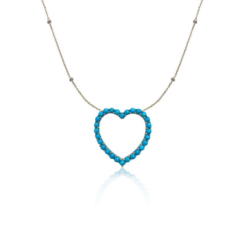 14k Diamond and Turquoise Open Heart Necklace