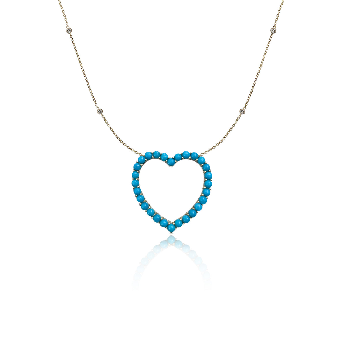 14k Diamond and Turquoise Open Heart Necklace