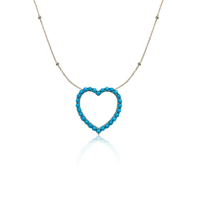 14k Diamond and Turquoise Open Heart Necklace