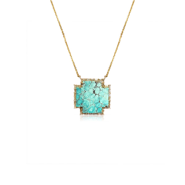14k Small Turquoise Cross Baguette Necklace