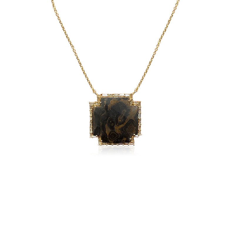 14k Small Baguette Diamond Bronzite Cross Necklace