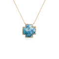 14k Baguette Diamond Denim Lapis Cross Necklace