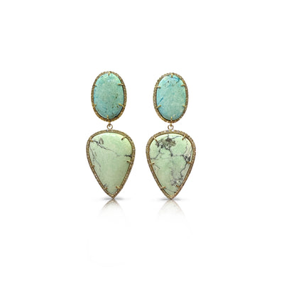 14k Turquoise and Variscite Double Drop Earrings