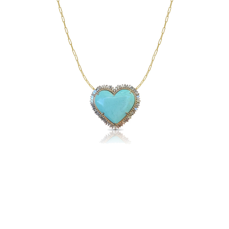 14k Turquoise Baguette Heart Necklace