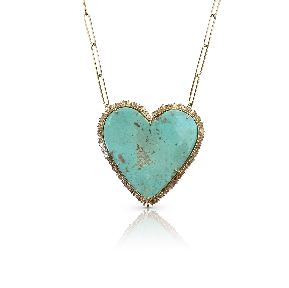 14k Large Turquoise Heart Charm Necklace