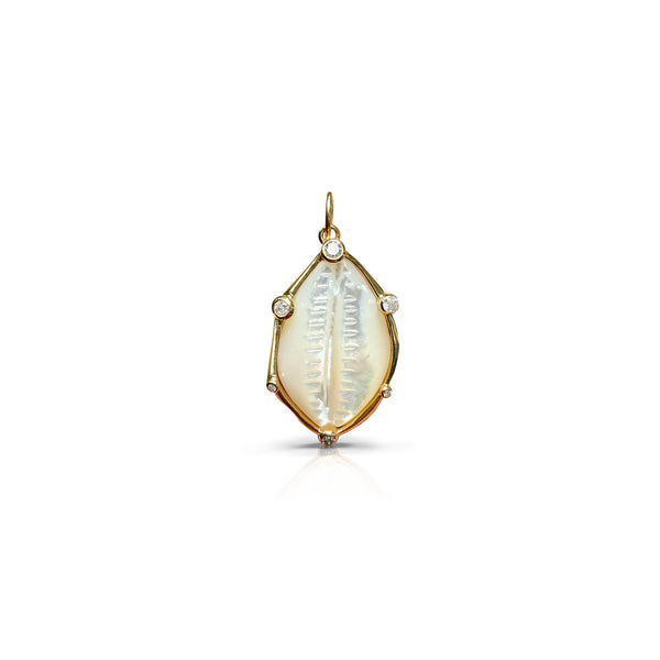 14k Carved Mother of Pearl Cowrie Shell Pendant