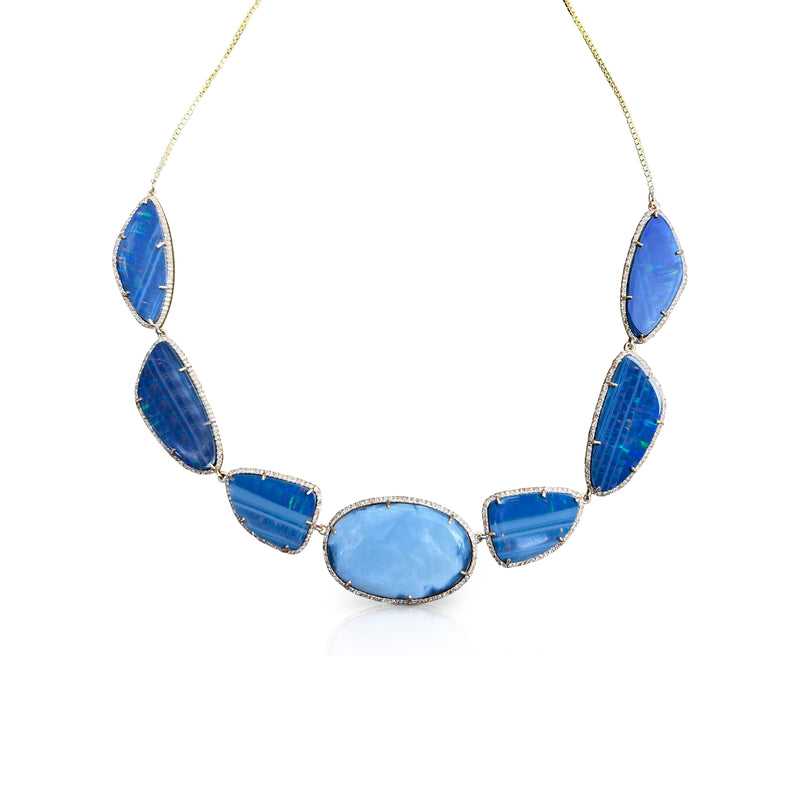 14k Boulder Opal and Blue Opal Choker