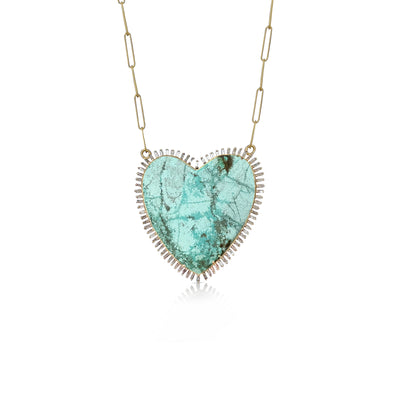 14k Pale Green Turquoise Baguette Heart Necklace