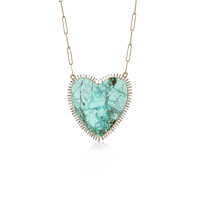 14k Pale Green Turquoise Baguette Heart Necklace