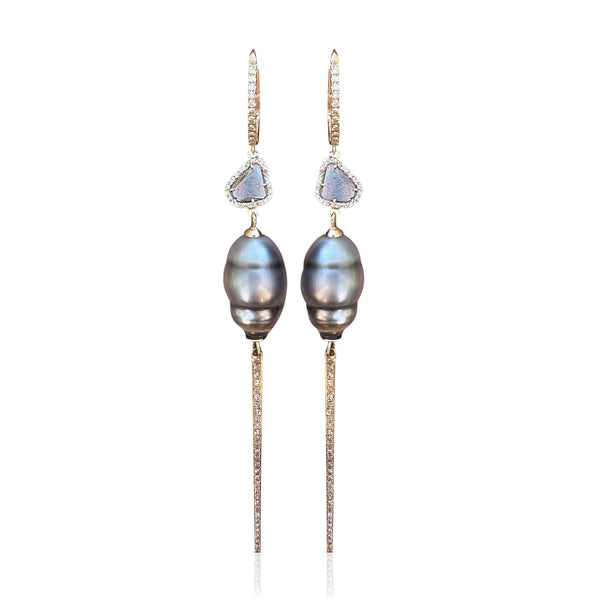 Tahitian Pearl and Diamond 14k Drop Earrings