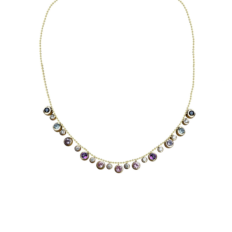 14k Diamond and Rainbow Stone Dangle Necklace