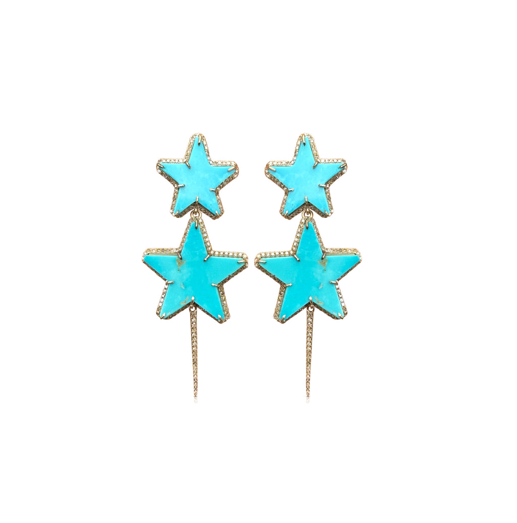 14k Turquoise Star Double Drop Earrings
