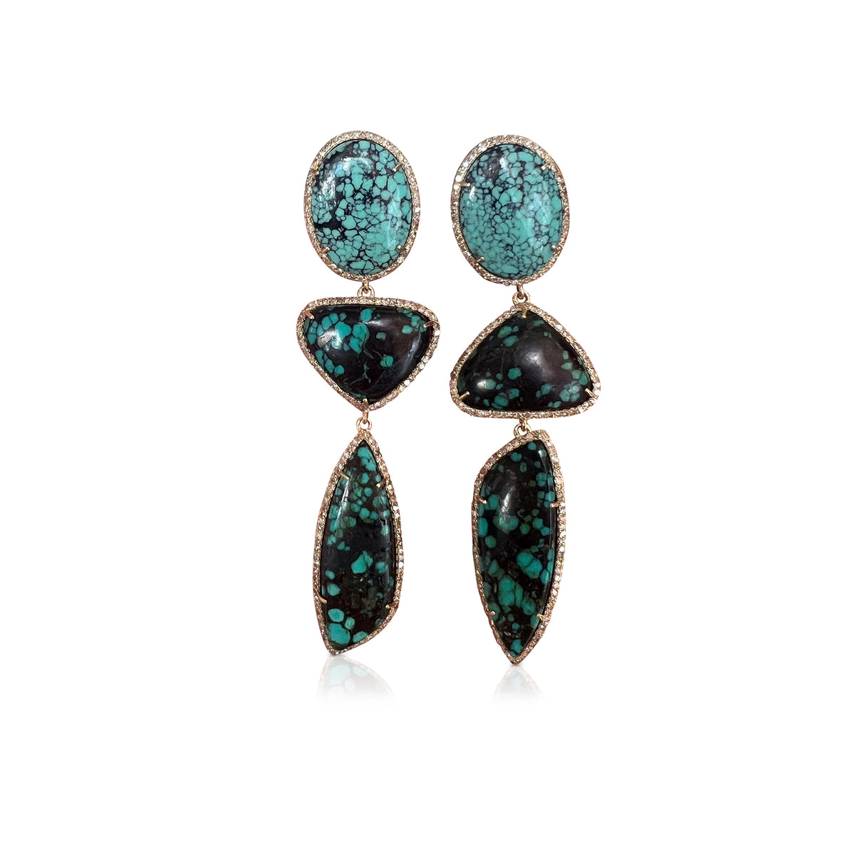 14k Turquoise Triple Drop Earrings