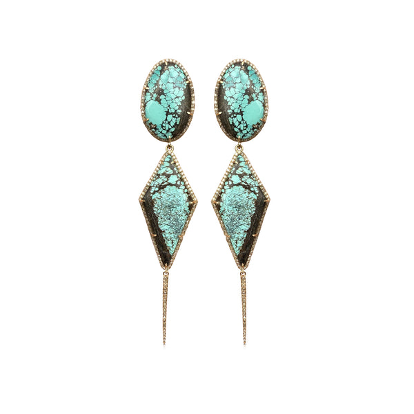 14k Turquoise Double Drop Earrings with Spike