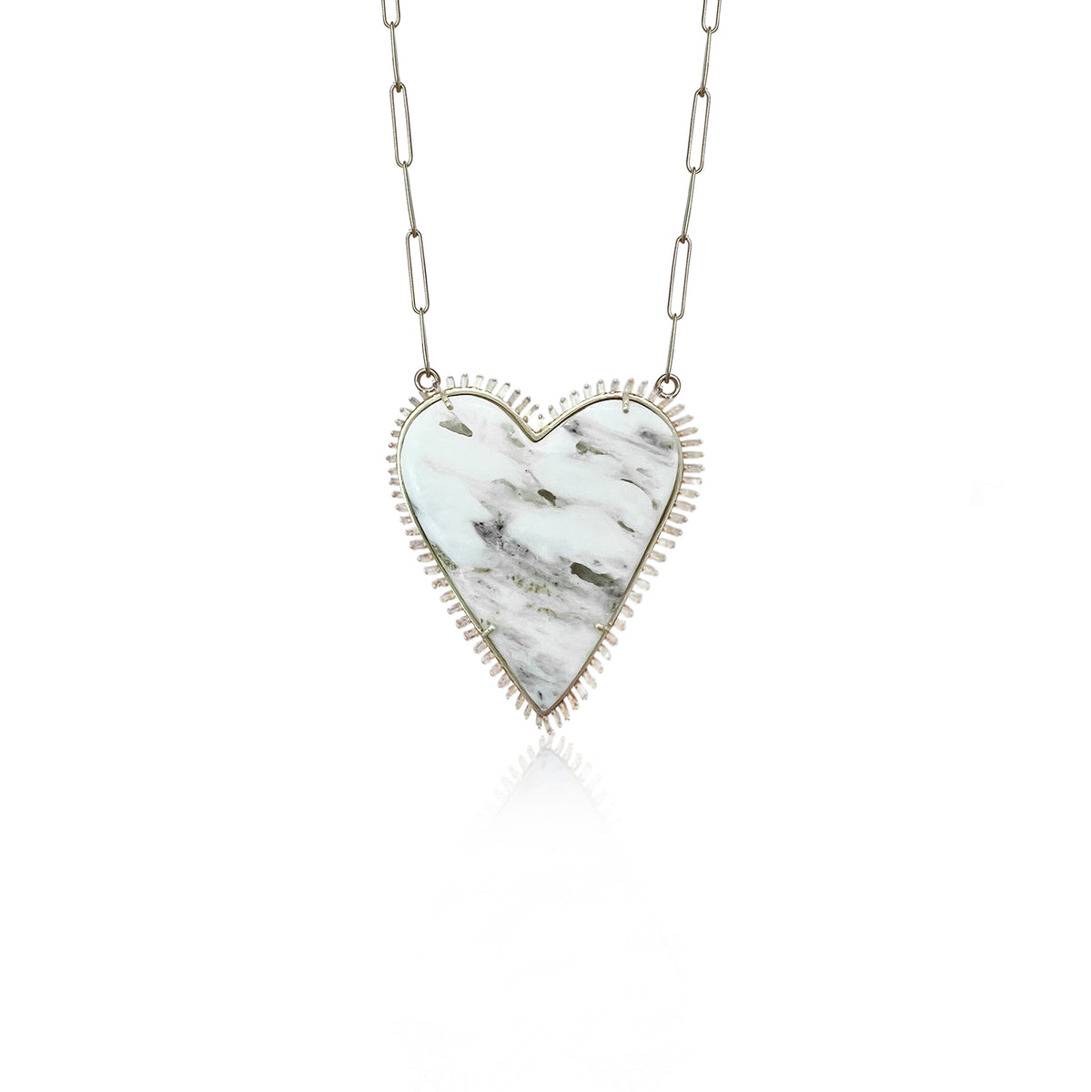 14k Large White Buffalo Heart Baguette Necklace