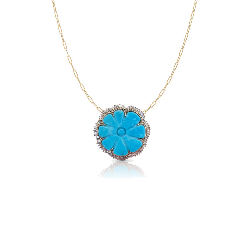 14k Turquoise Flower Necklace