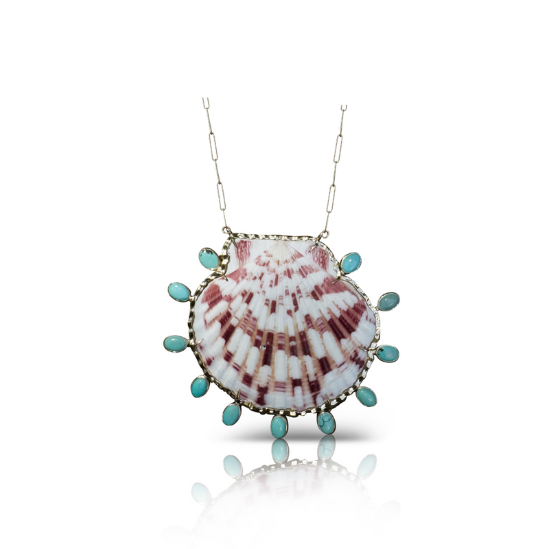 14k Purple Scallop and Turquoise Shell Pendant