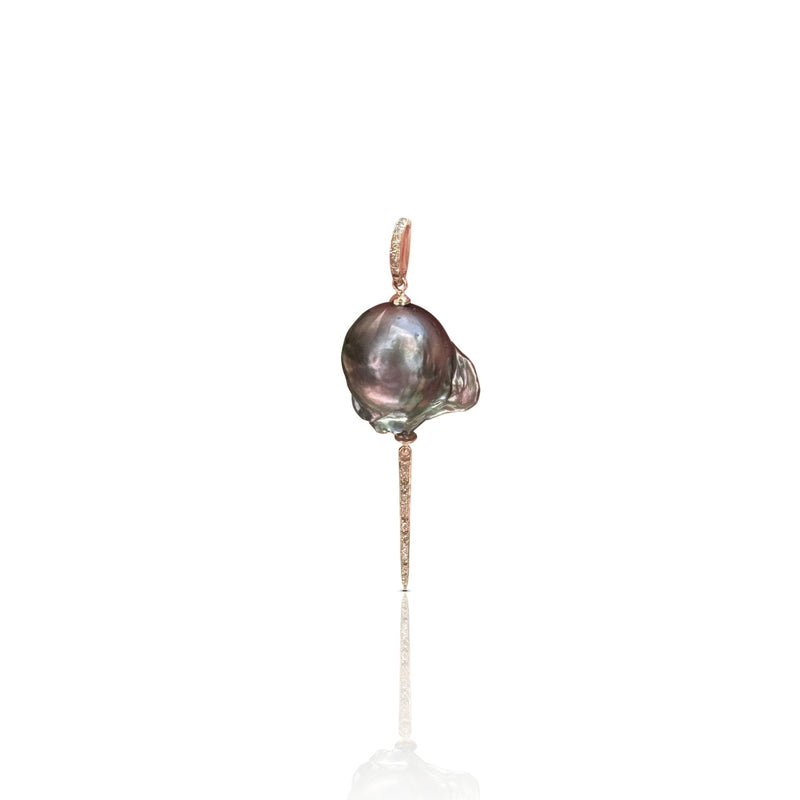 14k South Sea Baroque Pearl Pave Spike Charm