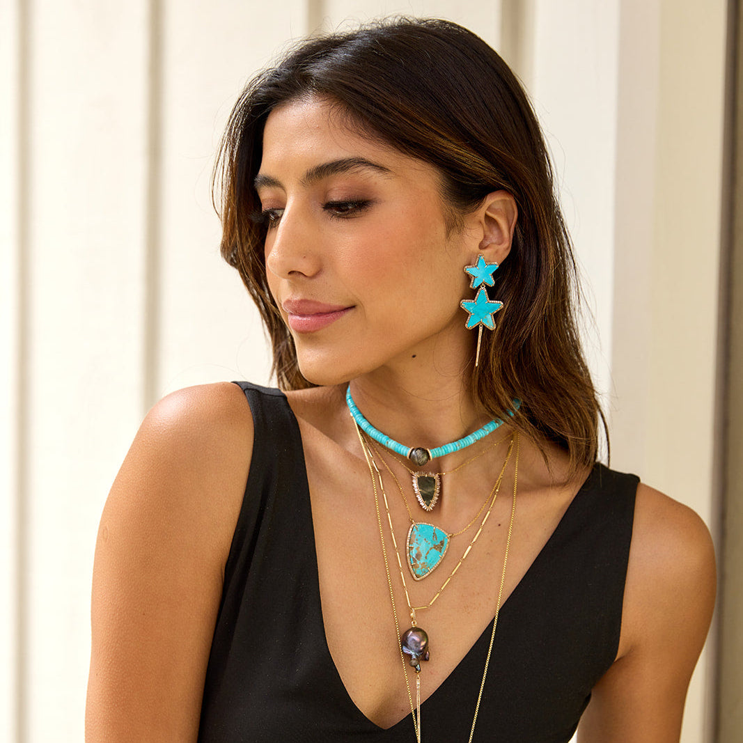 14k Turquoise Star Double Drop Earrings