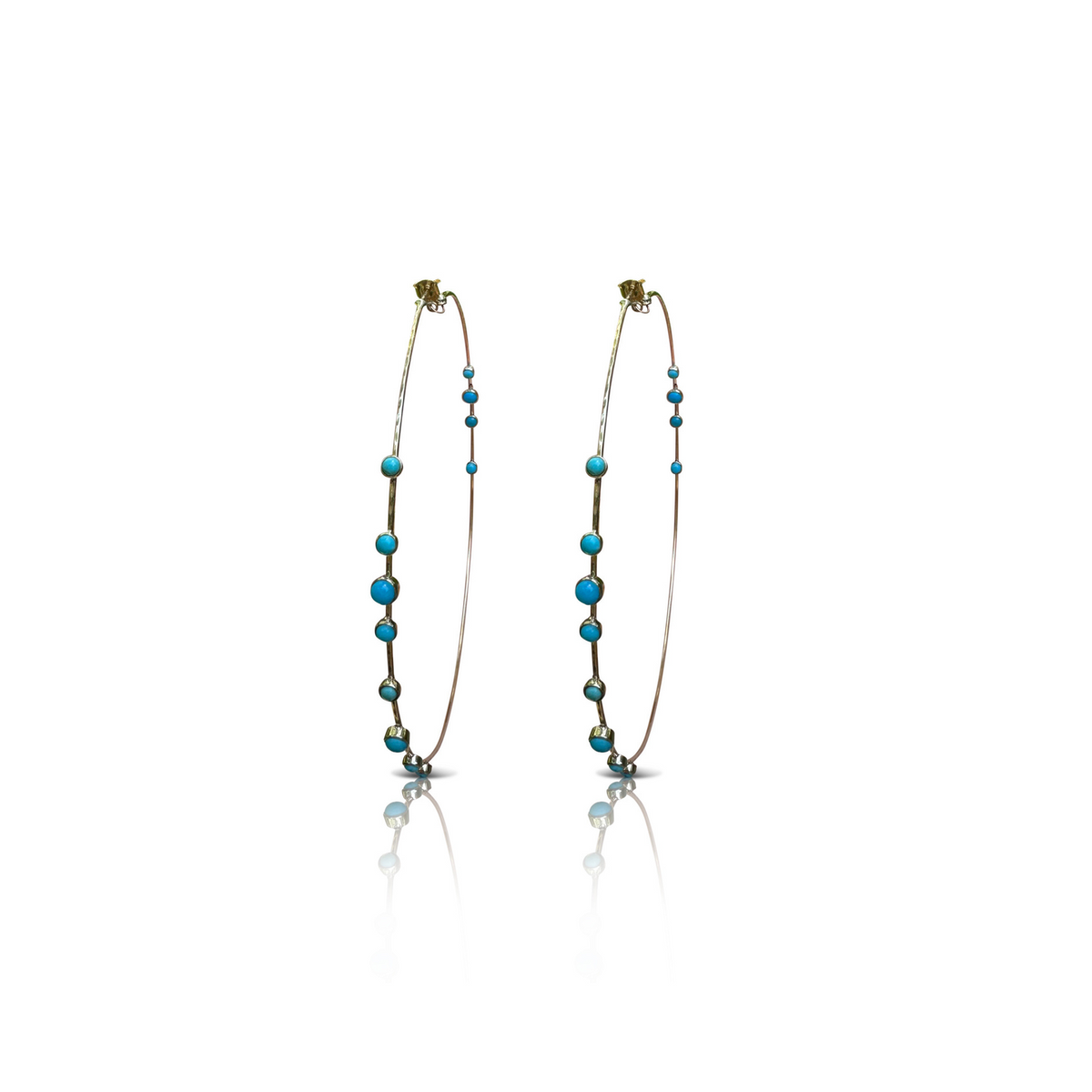 14k Turquoise Large Hammered Wire Hoops