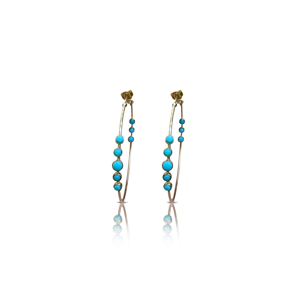 14k Turquoise Small Hammered Wire Hoops