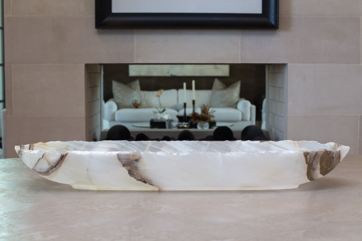 Large White Onyx Canoe