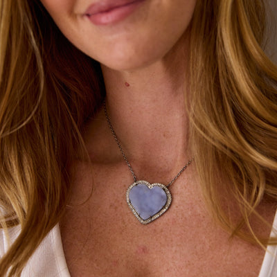 Silver and Diamond Druzy Heart Necklace