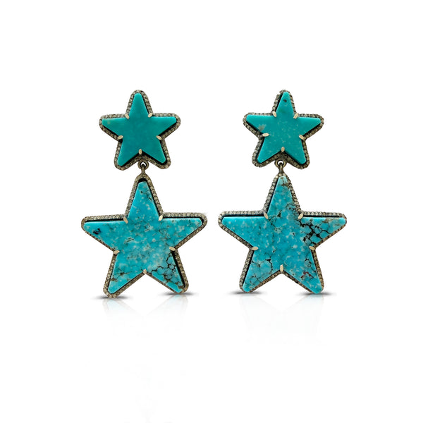 Turquoise Star Double Drop Earrings