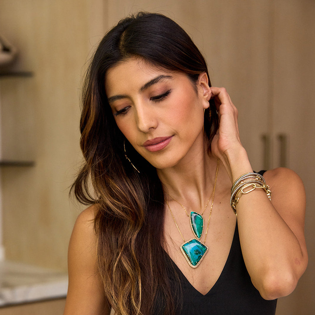 14k Chrysocolla Kite Diamond Necklace