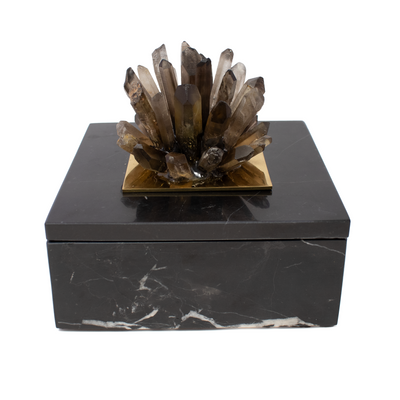 Black Marble Jewelry Box with Smoky Quartz Crystal Cluster