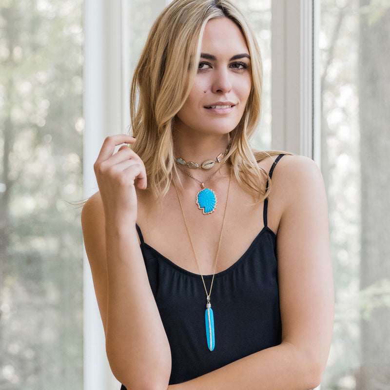 Turquoise Carved Feather Pendant