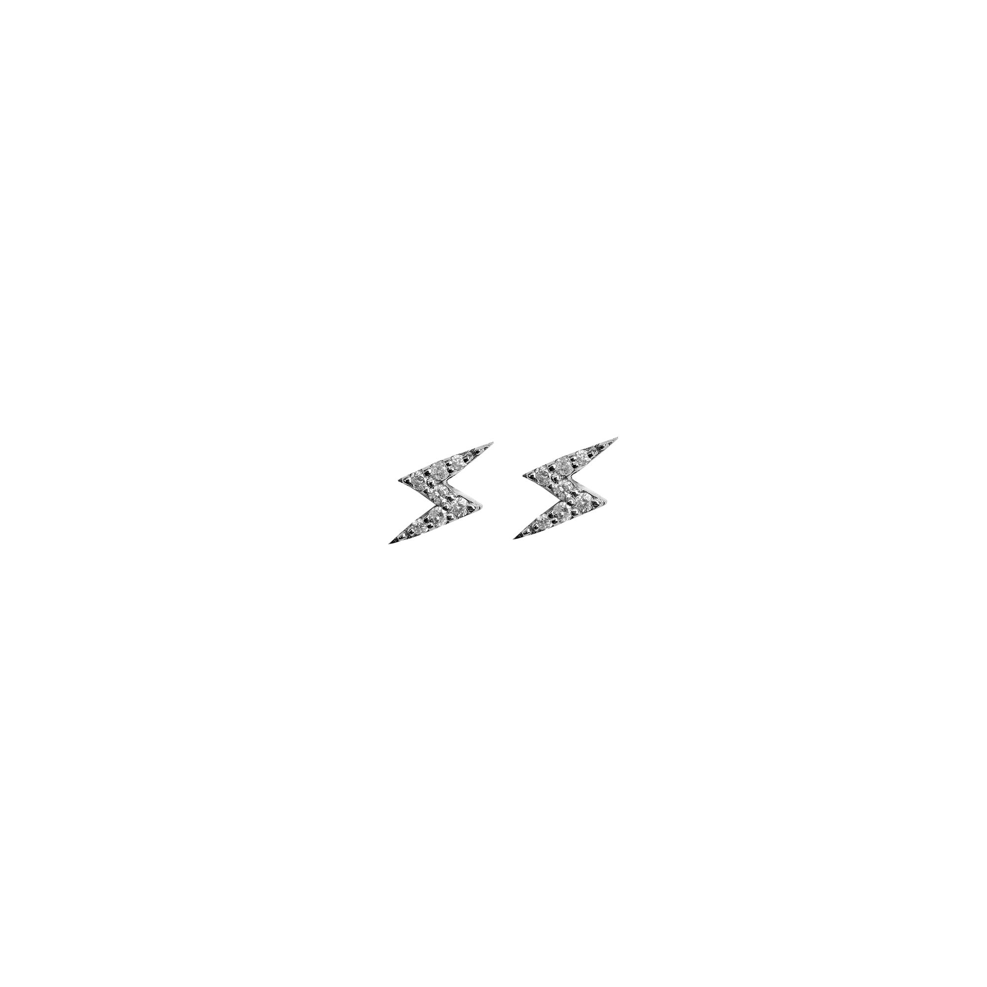 14k White Gold Diamond Lightning Bolt Stud Earrings